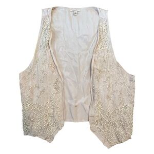 Vintage Pink Embroidered Bohemian Beaded Silk Sleeveless Open Vest Size Medium